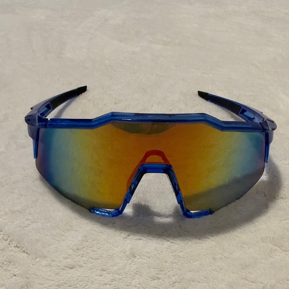 Blue Mirrored Shield Sports Sunglasses